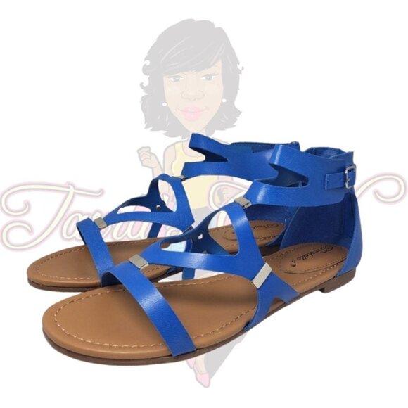 Breckelles Blue Open Toe Slip-On Zip Sandals Sz 8 - Picture 1 of 10